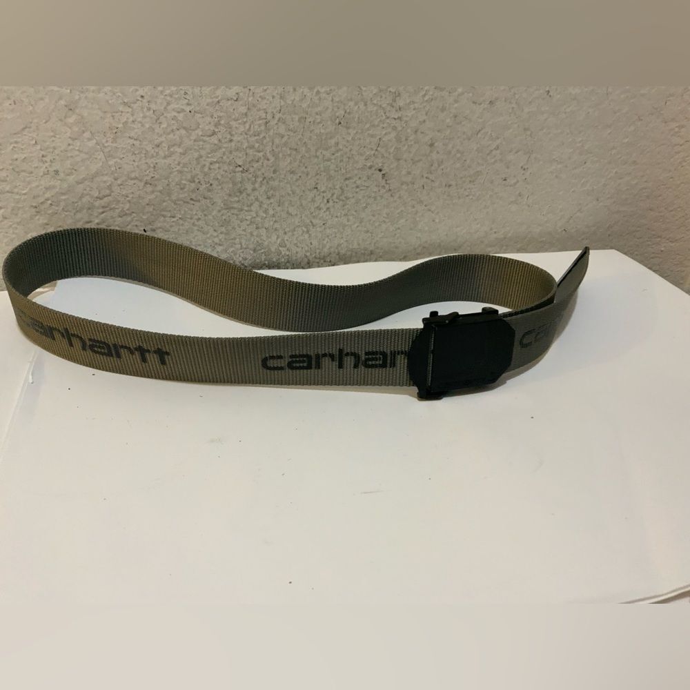 CARHARTT thick WEBBED canvas belt ONE SIZE adjustable SPELLOUT gray work